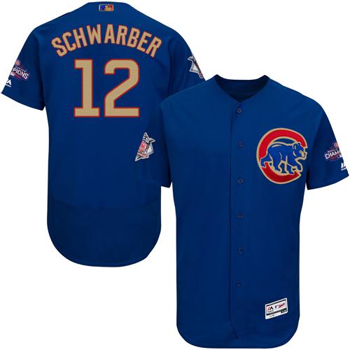 Cubs #12 Kyle Schwarber Blue Flexbase Authentic Gold Program Stitched MLB Jersey - Click Image to Close